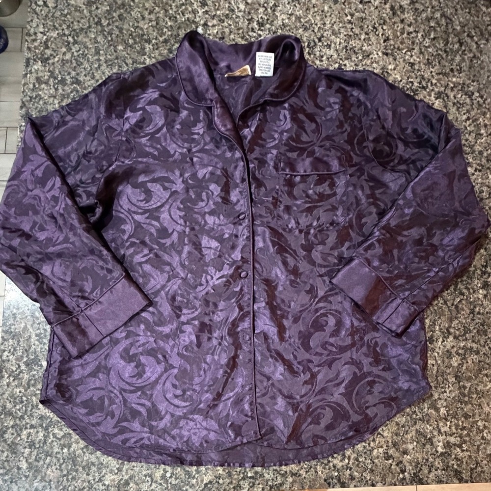 Inner Most Purple Satin Jacquard Damask Pajama Top XL Sleep Shirt 16098
